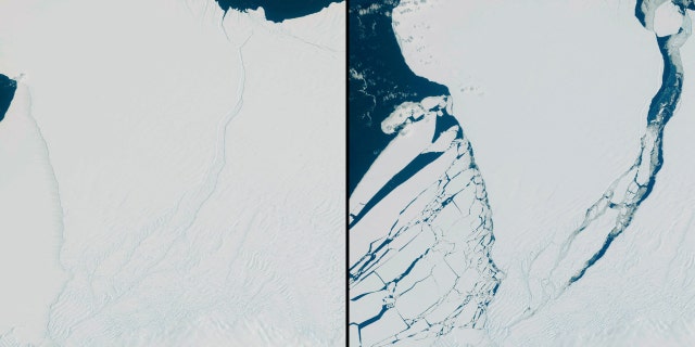 An aerial view of an iceberg, almost the size of Greater London, that has broken off the 150-meter thick Brunt Ice Shelf in Coats Land, Antarctica, on January 24, 2023.