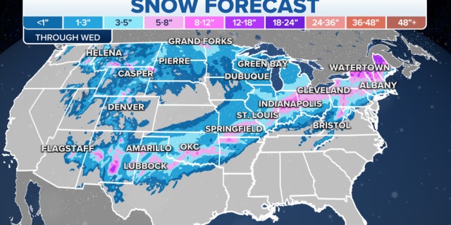 Snow forecast across the U.S. through Wednesday