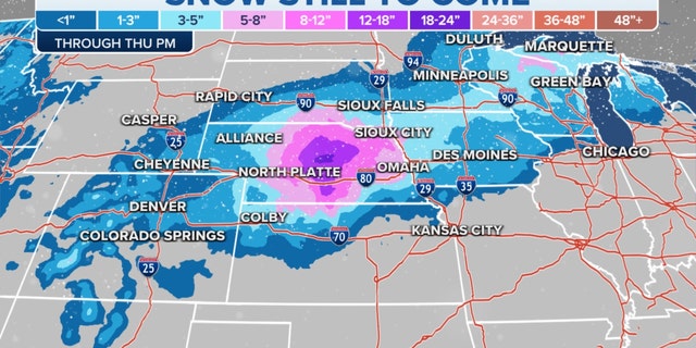 Snow still to come through Thursday afternoon and evening over the Plains