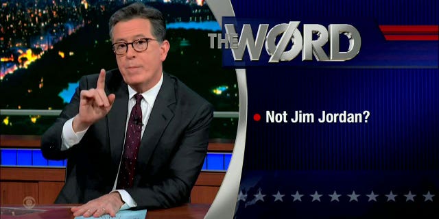 "Late Show" host Stephen Colbert attacked Rep. Jim Jordan during a monologue on Monday.