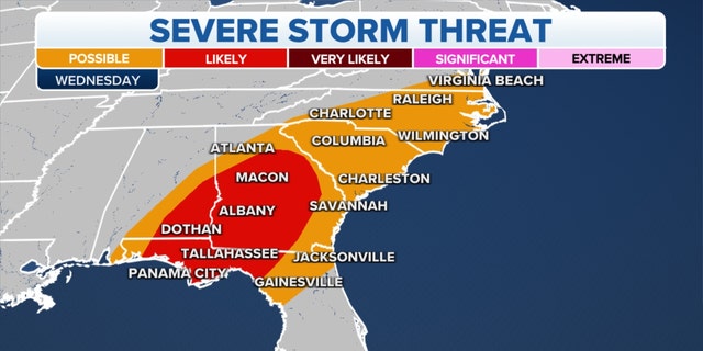 Severe storm threats predicted on the East Coast