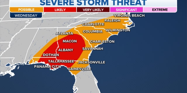 Severe storm threats predicted on the East Coast