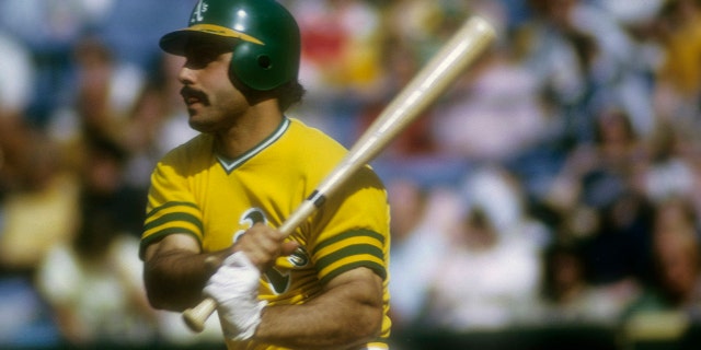 Sal Bando of the Oakland Athletics strikes out against the Orioles at Memorial Stadium in Baltimore, Maryland.