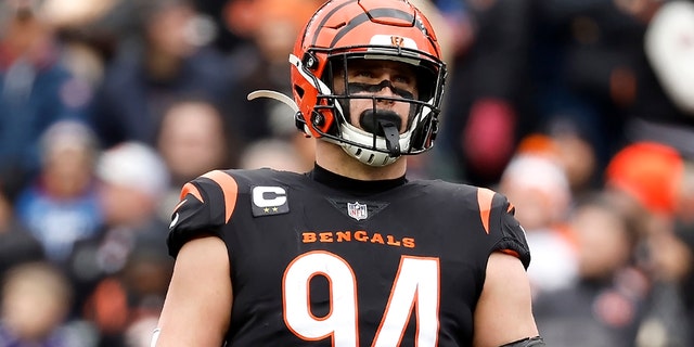 Sam Hubbard #94 of the Cincinnati Bengals lines up to play during the game against the Baltimore Ravens at Paycor Stadium on January 8, 2023 in Cincinnati, Ohio.