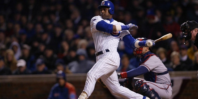 Sammy Sosa of the Chicago Cubs during their 3-1 win over the Atlanta Braves in Game 3 of the NLDS at Wrigley Field.