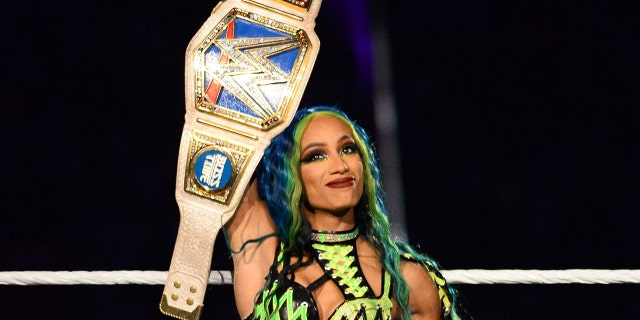 Sasha Banks, pictured, during the Smackdown Women's Championship match at WrestleMania 37 at Raymond James Stadium Apr. 10, 2021 in Tampa, Florida.