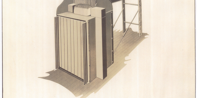 A drawing of Otto Rohwedder's innovative commercial bread slicer, which reinvented the bread business in 1928. 