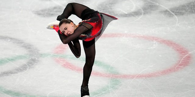 Kamila Valieva of the Russian Olympic Committee competes in the women's free skating program at the 2022 Winter Olympics on February 17, 2022 in Beijing.