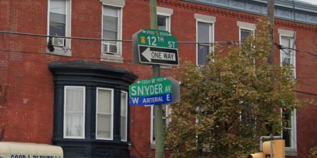 A Google Earth image shows the intersection of Snyder Avenue and 12th Street in Philadelphia, Penn.