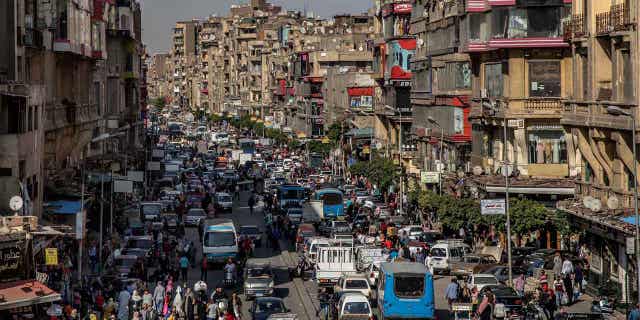 A crowded street is shown above in Cairo, Egypt, on April 14, 2020. Egypt continues to battle inflation amid a dramatic slide in its currency, according to the country's statistics bureau on Jan. 10, 2023. 