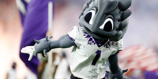 Super Frog, the TCU Horned Frogs mascot, is seen before the college football national championship game against the Georgia Bulldogs at SoFi Stadium on January 9, 2023 in Inglewood, California.