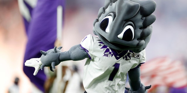 Super Frog, the TCU Horned Frogs mascot, is seen before the college football national championship game against the Georgia Bulldogs at SoFi Stadium on January 9, 2023 in Inglewood, California.