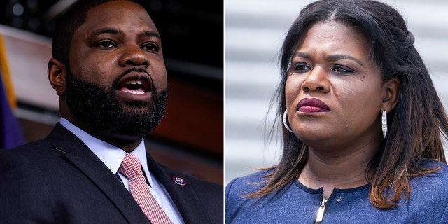 A split photo of Rep.-elect Byron Donalds, R-FL, in the U.S. Capitol Building on June 14, 2022 in Washington, D.C. and Rep.-elect Cori Bush, D-Mo., on the House steps of the U.S. Capitol on Thursday, May 19, 2022.