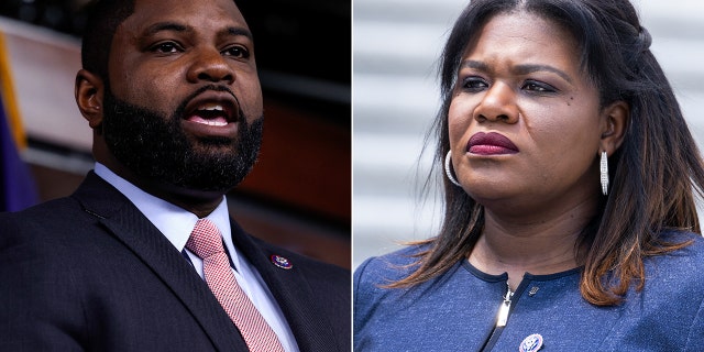 A split photo of Rep.-elect Byron Donalds, R-FL, in the U.S. Capitol Building on June 14, 2022 in Washington, D.C. and Rep.-elect Cori Bush, D-Mo., on the House steps of the U.S. Capitol on Thursday, May 19, 2022.