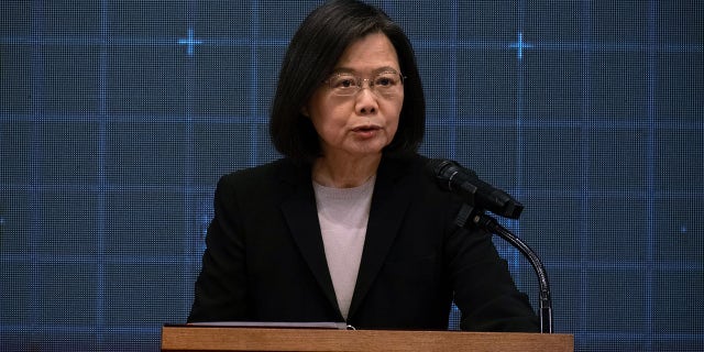 Taiwanese President Tsai Ing-wen speaks at a news conference at the Presidential Palace in Taipei, Taiwan.