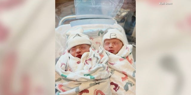 Annie Jo Scott was born on Dec. 31, 2022, at 11:55 p.m., while her sister, Effie Rose Scott, was born on Jan. 1, 2023, at 12:01 a.m.