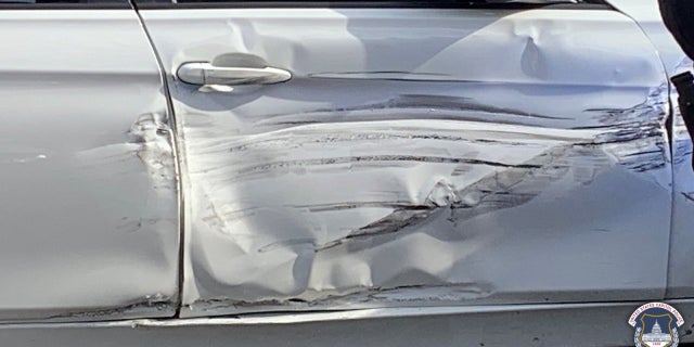 A U.S. Capitol Police vehicle was damaged Tuesday during a chase involving two suspected armed carjackers in Washington D.C.