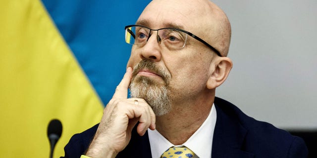 FILE: Ukrainian Defence Minister Oleksiy Reznikov attends a meeting of the Ukraine Defence contact group as part of a NATO Defence Ministers Council at the Alliance headquarters in Brussels on October 12, 2022.