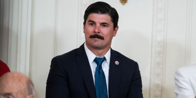 Richard Trumka Jr. is seen as President Joe Biden speaks during a ceremony to present 17 Presidential Medals of Freedom, the nation's highest civilian honor, at the White House on Thursday, July 7, 2022. 