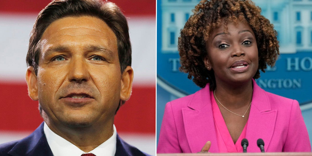 White House press secretary Karine Jean Pierre and Florida Governor Ron DeSantis.