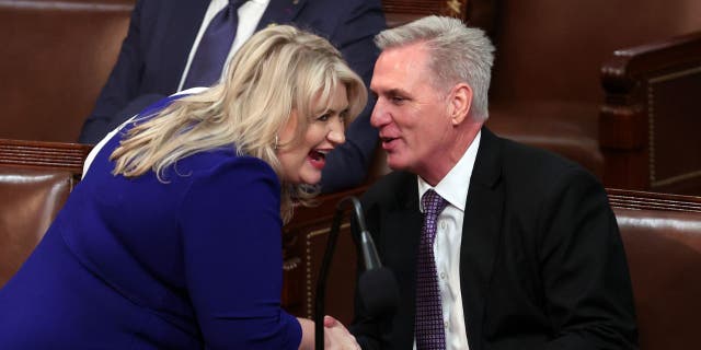 U.S. Rep.-elect Kat Cammack (R-FL) speaks alongside Rep.-elect Steve Scalise (R-LA) in the House Chamber during the second day of elections for Speaker of the House at the U.S. Capitol Building on January 4, 2023 in Washington, DC.