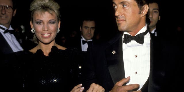 Vanna White and Sylvester Stallone attend the 1988 White House Correspondents' Association dinner.