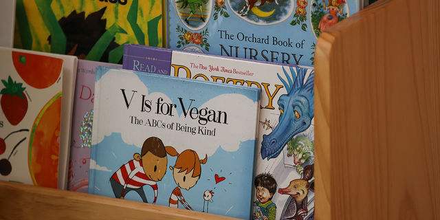 'V is for Vegan' book, belonging to parent Emily Sim and her infant son Henry (NOT in picture), at their home, Pokfulam Road in Hong Kong on August 09, 2017. (Photo by Nora Tam/South China Morning Post via Getty Images)