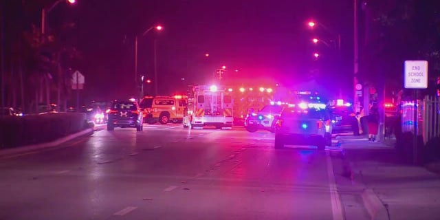 Emergency response vehicles at the scene where at least 10 people were shot at the Licking restaurant in Miami Gardens on Jan. 5, 2023. 