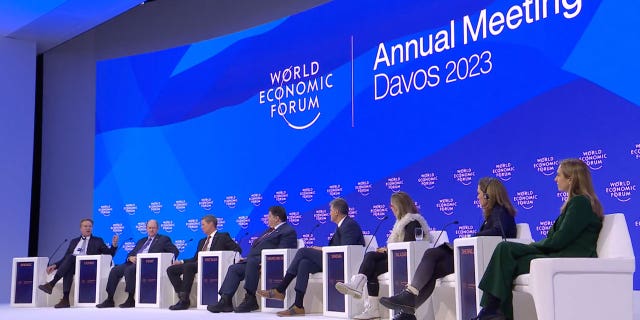 Sen. Joe Manchin, D-W.V., participated in a panel with other prominent politicians at the World Economic Forum in Davos, Switzerland on Jan. 17, 2023.