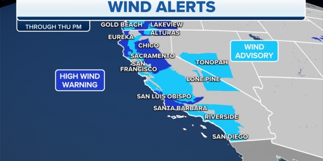 Wind alerts through Thursday afternoon across California