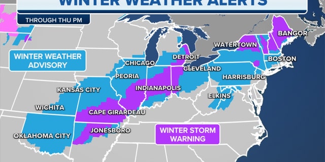 Winter weather alerts through Thursday night in the eastern U.S.