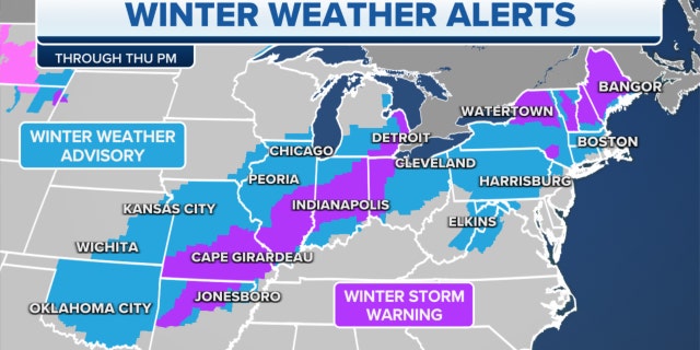 Winter weather alerts through Thursday night in the eastern U.S.