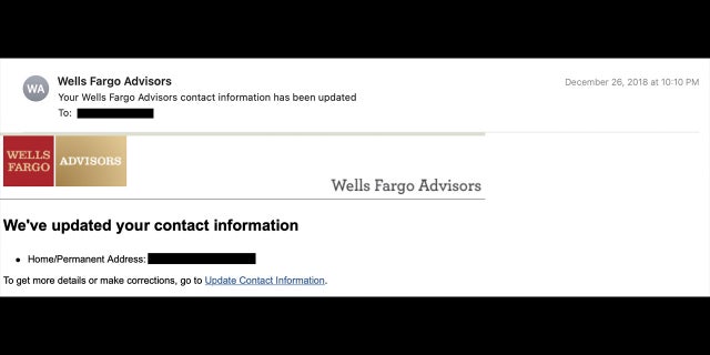 A Wells Fargo statement with the home and permanent address redacted by Fox News Digital. 