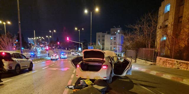 Israeli police say this car was used by the terrorist who allegedly killed at least seven people in an attack in Jerusalem Friday night. 