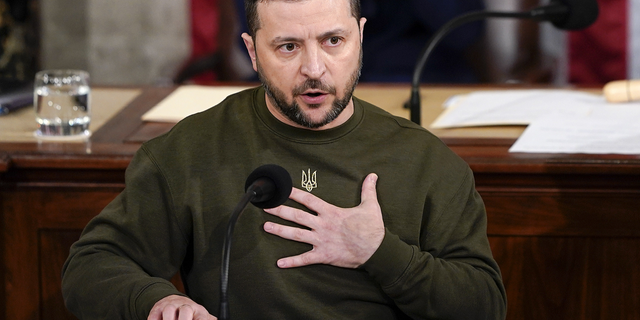 Ukrainian President Volodymyr Zelensky addresses a joint meeting of Congress on Capitol Hill in Washington on December 21, 2022.