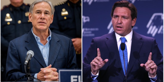 Laws signed by Florida Gov. Ron DeSantis and Texas Gov. Greg Abbott targeting social media companies are the subjects of litigation going before the Supreme Court (Brandon Bell/Getty Images // Scott Olson/Getty Images)