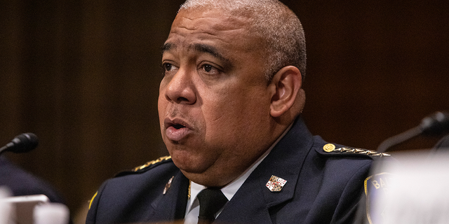 Commissioner Michael Harrison of the Baltimore Police Department testifies during a Senate Judiciary Committee hearing entitled Law Enforcement Officer Safety: Protecting Those Who Protect and Serve on July 26, 2022 at the U.S. Capitol in Washington, D.C. The hearing was held as part of a bipartisan effort to address violence against police officers and the safety of law enforcement. 