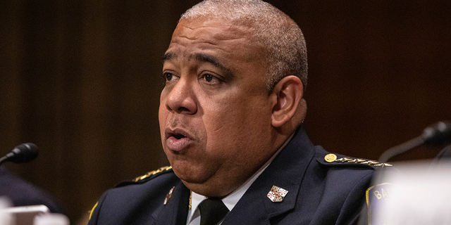 Commissioner Michael Harrison of the Baltimore Police Department testifies during a Senate Judiciary Committee hearing entitled Law Enforcement Officer Safety: Protecting Those Who Protect and Serve on July 26, 2022 at the U.S. Capitol in Washington, D.C. The hearing was held as part of a bipartisan effort to address violence against police officers and the safety of law enforcement.