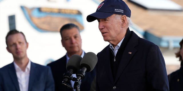 President Joe Biden speaks in Aptos, California, on Jan 19, 2023, after witnessing the damage caused by recent storms.
