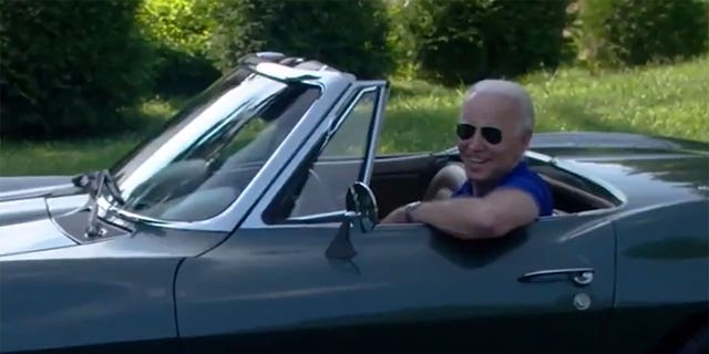 Biden sits in corvette in ad about American made cars