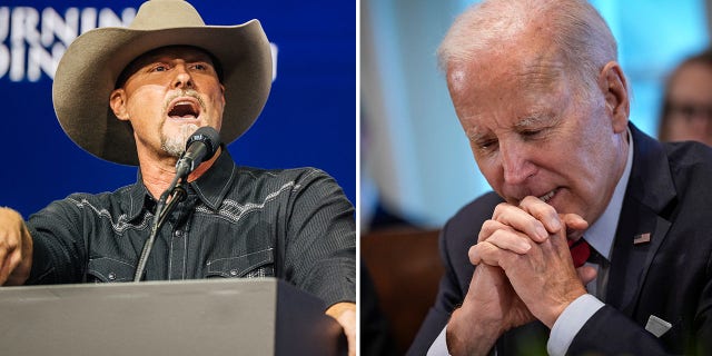 Sheriff Mark Lamb of Arizona, left, told Fox News Digital on Thursday he believes the Biden administration "has been disrespectful" to America's Border agents "because they haven't had their backs. They haven't appropriately staffed them." President Biden said on Thursday that he'll be visiting the southern border this weekend. 