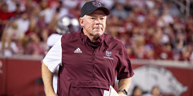 Missouri State Bears head coach Bobby Petrino on the sidelines during a game against the Arkansas Razorbacks at Donald W. Reynolds Razorback Stadium on September 17, 2022 in Fayetteville, Arkansas.
