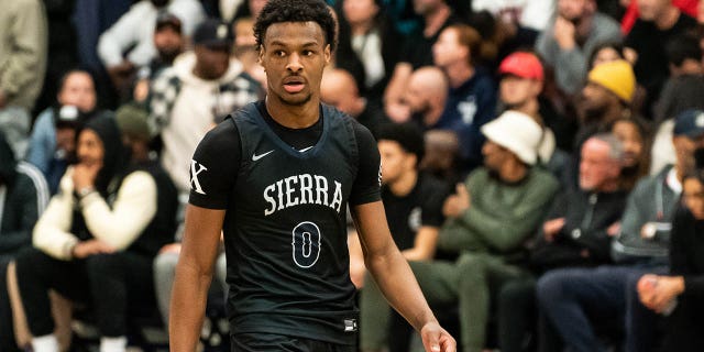 Bronny James during the Sierra Canyon vs. Christ The King boys basketball game at Sierra Canyon High School Dec. 12, 2022, in Chatsworth, Calif.