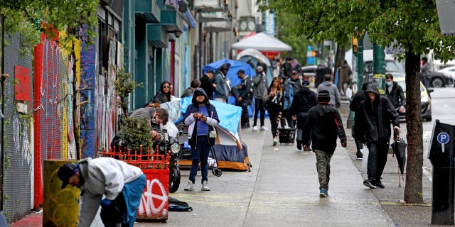 High levels of drug use, homelessness, poverty, crime, mental illness and sex work is prolific along East Hastings Street in the Downtown Eastside neighborhood on Tuesday, May 3, 2022 in Vancouver, British Columbia.