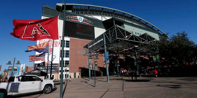 Algemeen beeld van Chase Field in Phoenix voor een wedstrijd tussen de St. Louis Cardinals en de Arizona Diamondbacks op 29 mei 2021.