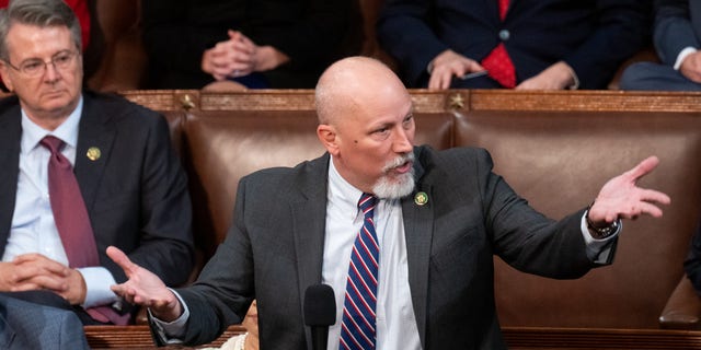 Rep. Chip Roy, R-Texas, nominates Rep. Jim Jordan to be speaker of the house before the third round of voting in the House chamber Jan. 3, 2023.