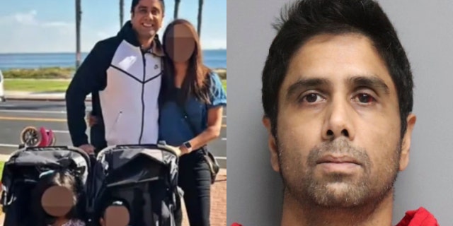 Dharmesh Patel and his family alongside his mugshot