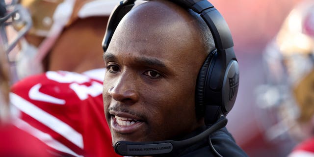 Defensive coordinator DeMeco Ryans of the San Francisco 49ers looks on during the first half against the Dallas Cowboys in the NFC divisional playoff game at Levi's Stadium on Jan. 22, 2023, in Santa Clara, California.