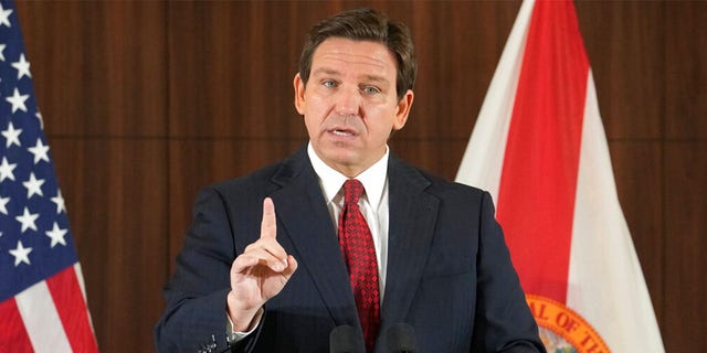 Florida Republican Gov. Ron DeSantis speaks during a news conference on Jan. 26, 2023, in Miami.