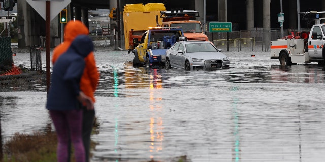 Roads in Mill Valley, California, were inundated during January's storms. 
